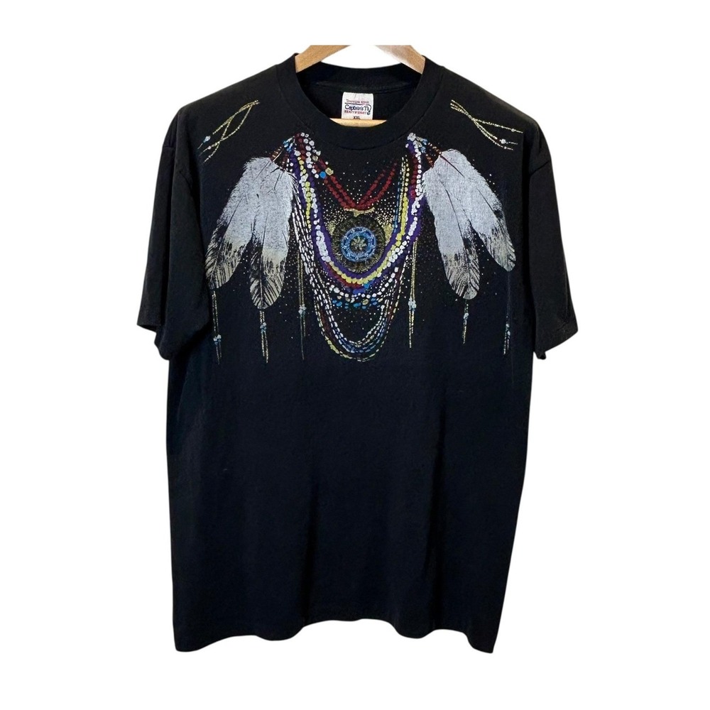 Vintage‎ Tennessee River Feather Graphic Tee Womens XXL USA Boho Western Glitter